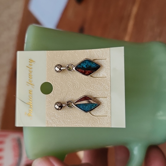Turquoise and coral earrings - Picture 1 of 5